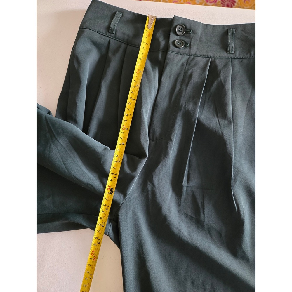 Halara Women S Flex Wide Leg Trousers Dark Green Pleated High Rise Elastic Back - Picture 7 of 9